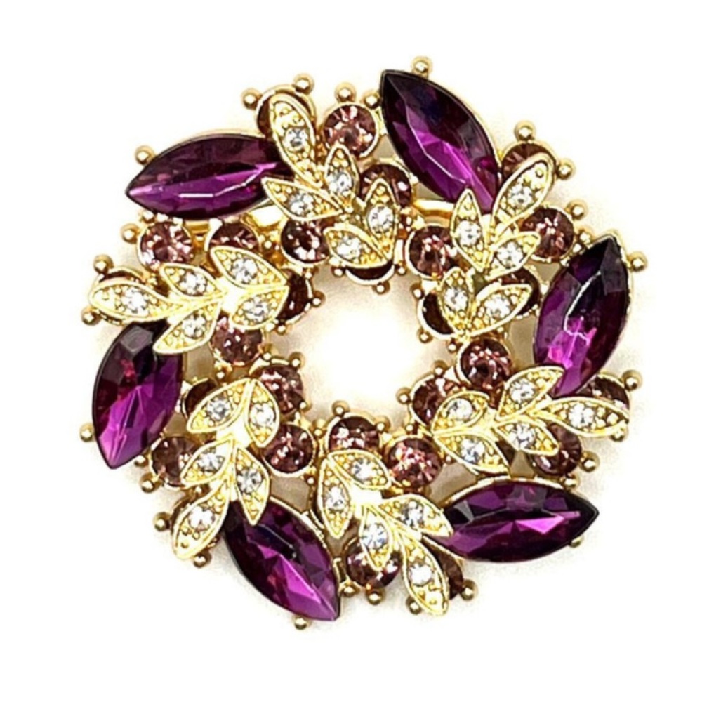 Golden Wreath with Purple Accents Brooch NWT
